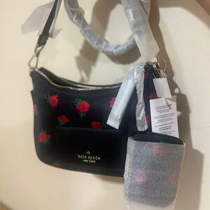 Kate Spade Black and Red Rose Shoulder Bag